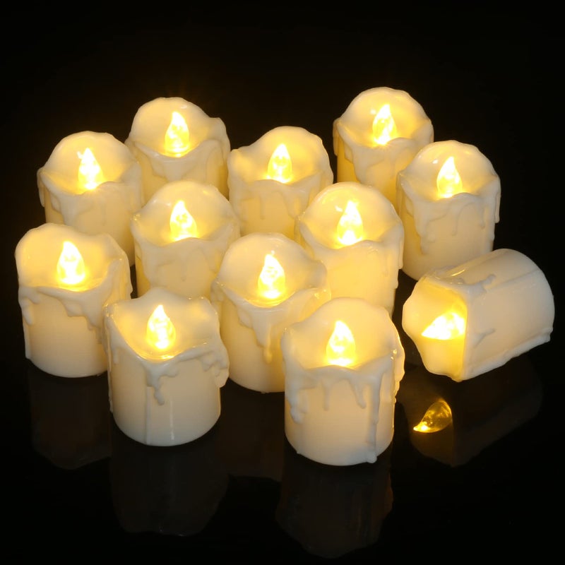 PChero 1.57" x 1.69" Battery Operated Tea Lights with Timer, 12pcs Warm White LED Timed Flameless Candles Flickering, 6Hours On Per 24Hours Cycle, Ideal for Thanksgiving Christmas Wedding Home Decor - Image 1